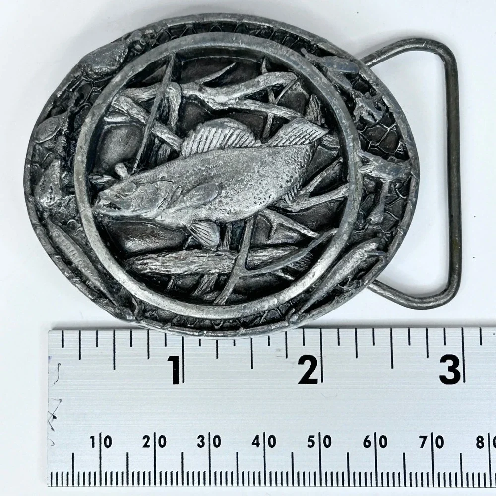 Vintage 1988 Walleye Fish BERGAMOT BRASS WORKS Belt Buckle USA Made Pewter Tone